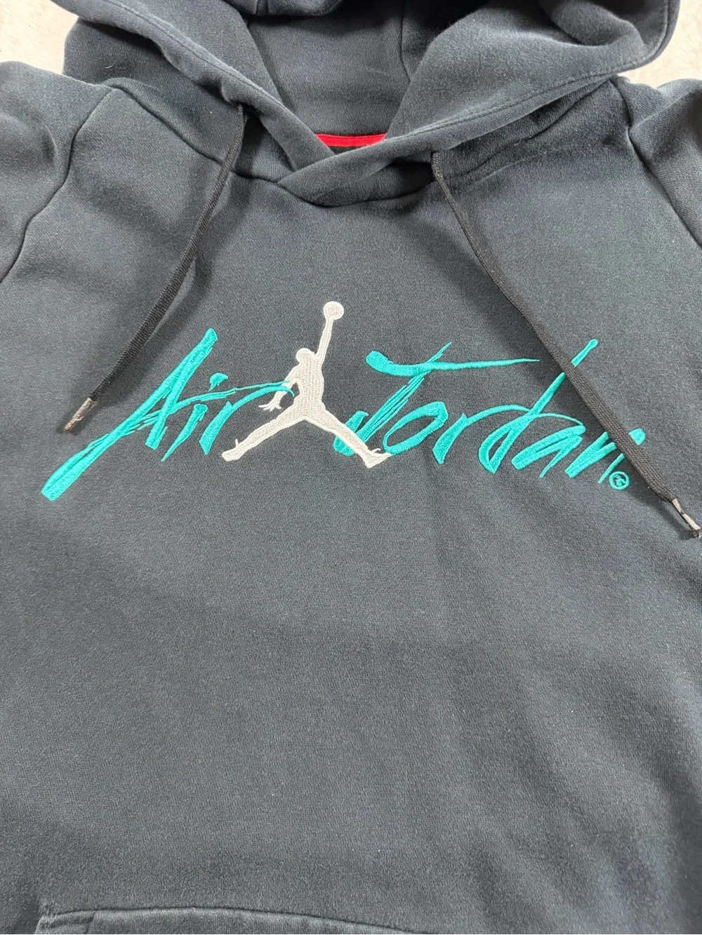Jordan Black Pullover Hoodie with Teal Script and Jumpman